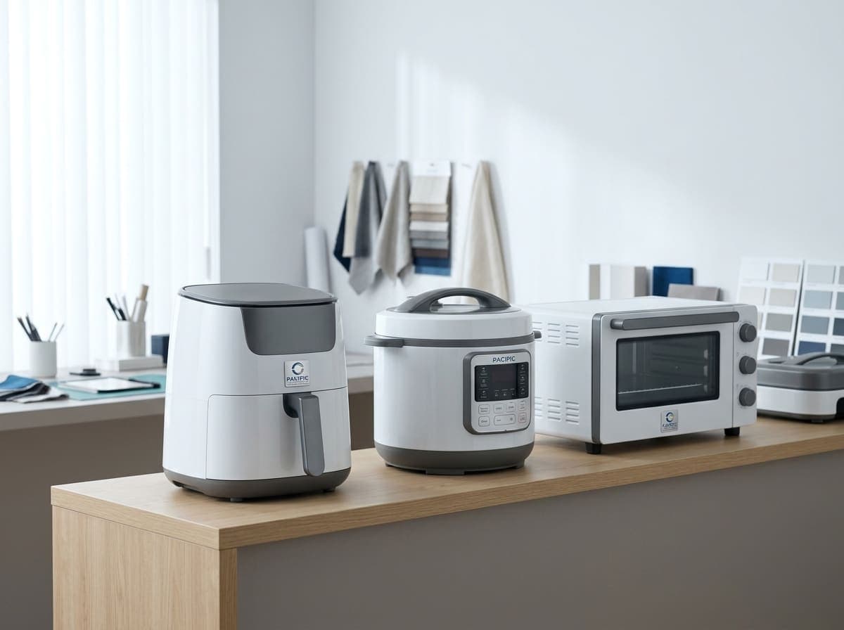 Pacific air fryer, cooker, and oven on a studio shelf